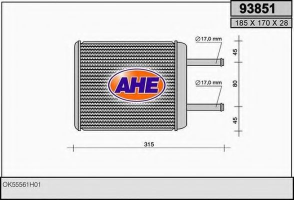 AHE 93851 Радиатор печки 