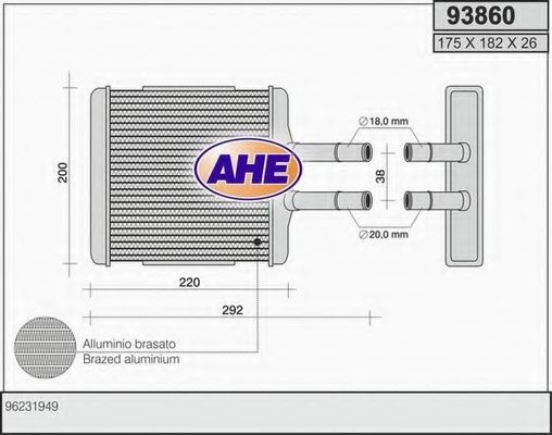 AHE 93860 Радиатор печки для DAEWOO
