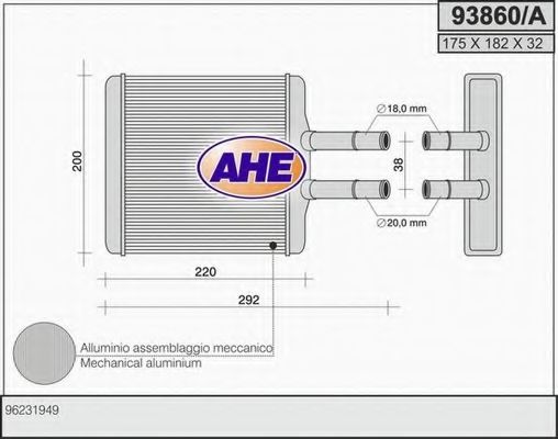 AHE 93860A Радиатор печки для DAEWOO