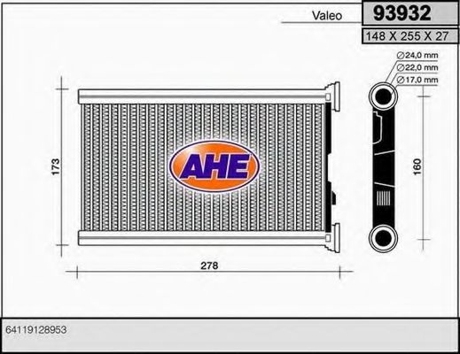 AHE 93932 Радиатор печки для BMW 1