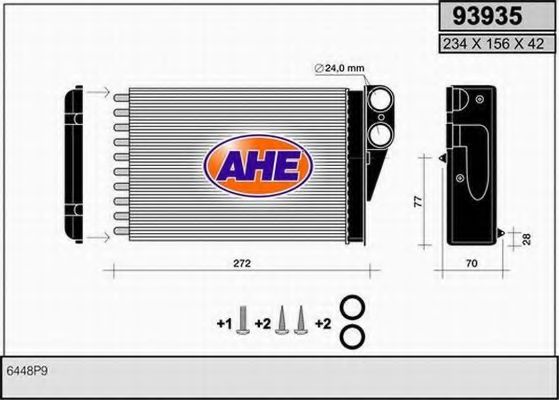AHE 93935 Радиатор печки для PEUGEOT