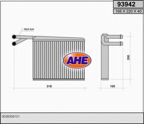 AHE 93942 Радиатор печки для MERCEDES-BENZ SPRINTER