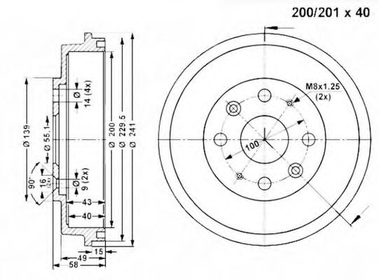 VEMA 801351 Тормозной барабан для MAZDA MX-3
