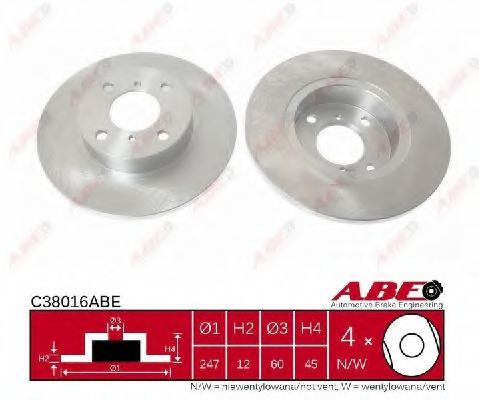 ABE C38016ABE Тормозные диски для OPEL AGILA