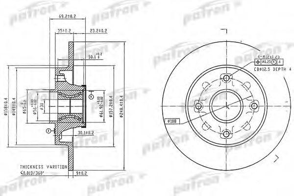PATRON PBD7016 Тормозные диски PATRON для PEUGEOT