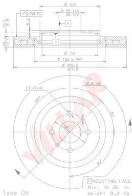 VILLAR 6281562 Тормозные диски VILLAR для FIAT