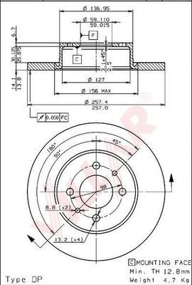 VILLAR 6281564 Тормозные диски VILLAR для FIAT