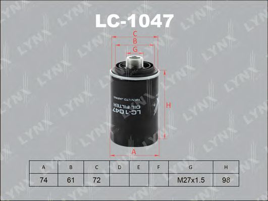 LYNXauto LC1047 Масляный фильтр LYNXAUTO для VOLKSWAGEN
