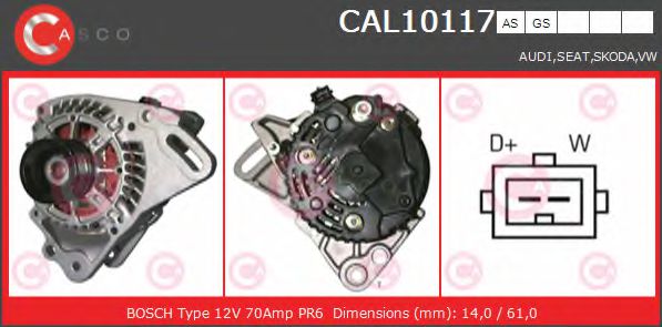 CASCO CAL10117AS Генератор для AUDI V8
