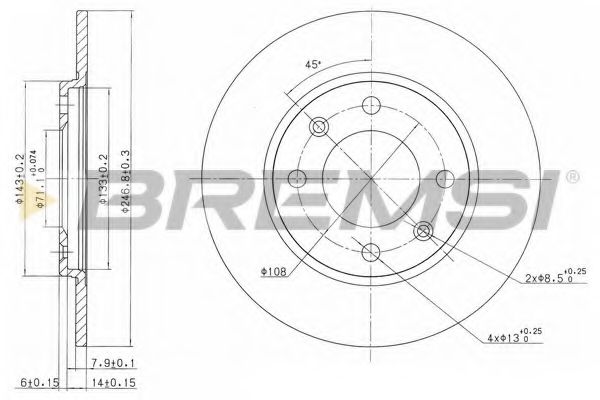 BREMSI DBA263S Тормозные диски BREMSI для PEUGEOT