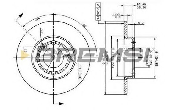 BREMSI DBA795S Тормозные диски BREMSI для VOLKSWAGEN