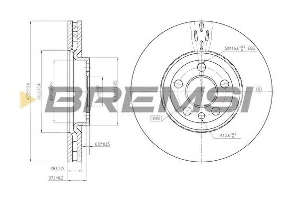 BREMSI DBB165V Тормозные диски BREMSI для PEUGEOT