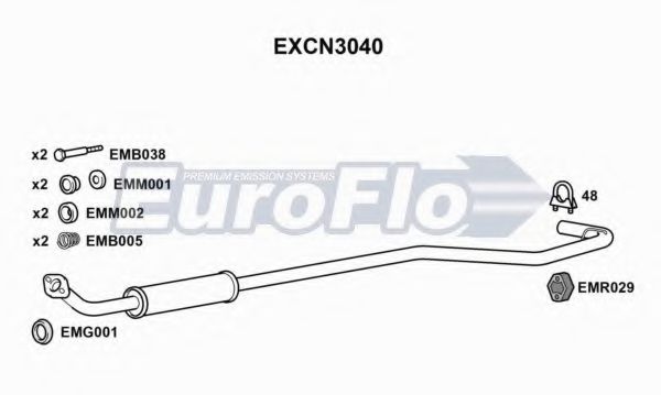 EXCN3040 EUROFLO Средний глушитель выхлопных газов EXCN3040 EUROFLO Средний глушитель выхлопных газов