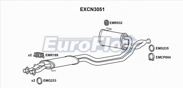 EXCN3051 EUROFLO Средний глушитель выхлопных газов EXCN3051 EUROFLO Средний глушитель выхлопных газов