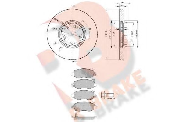 R BRAKE 3R13675612 Комплект тормозов, дисковый тормозной механизм 