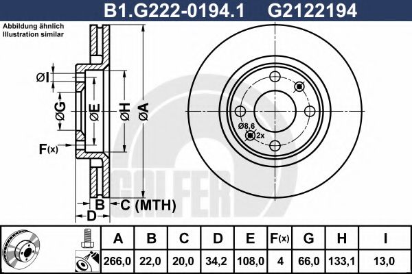 GALFER B1G22201941 Тормозные диски для PEUGEOT 1007