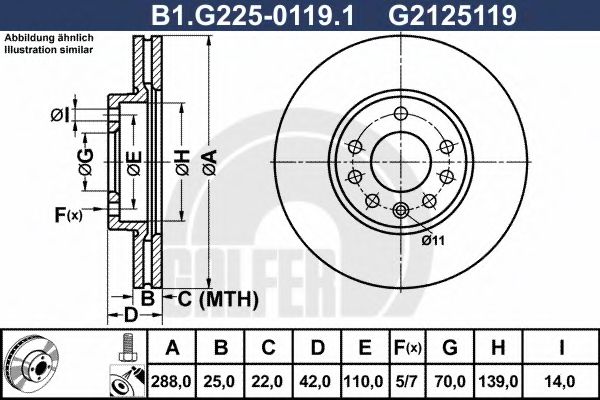 GALFER B1G22501191 Тормозные диски для OPEL SPEEDSTER