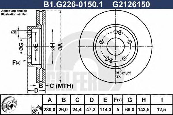 GALFER B1G22601501 Тормозные диски для HYUNDAI IX20