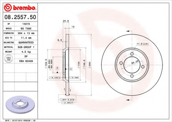BREMBO 08255750 Тормозные диски для JAGUAR XJS
