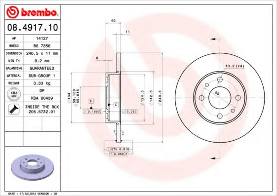 BREMBO 08491710 Тормозные диски BREMBO для ALFA ROMEO
