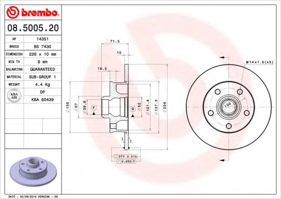 BREMBO 08500520 Тормозные диски для SEAT