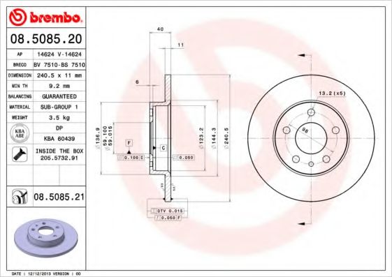 BREMBO 08508520 Тормозные диски BREMBO для ALFA ROMEO