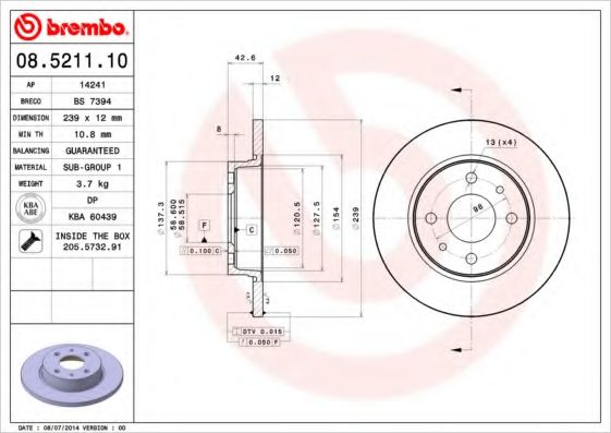 BREMBO 08521110 Тормозные диски BREMBO для LADA