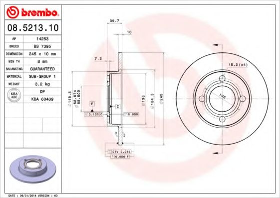 BREMBO 08521310 Тормозные диски для AUDI 90