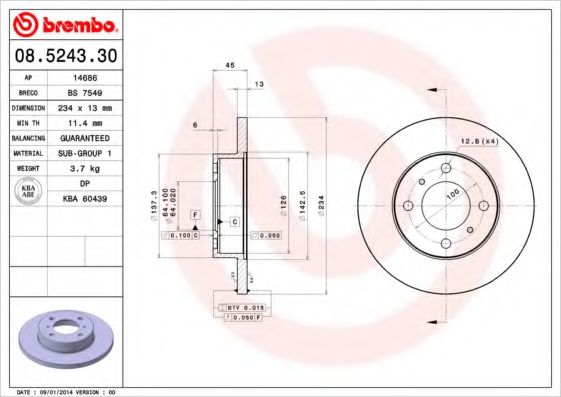 BREMBO 08524330 Тормозные диски для MITSUBISHI LIBERO