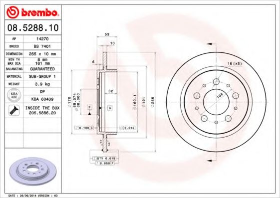 BREMBO 08528810 Тормозные диски для VOLVO 940 2 универсал (945)