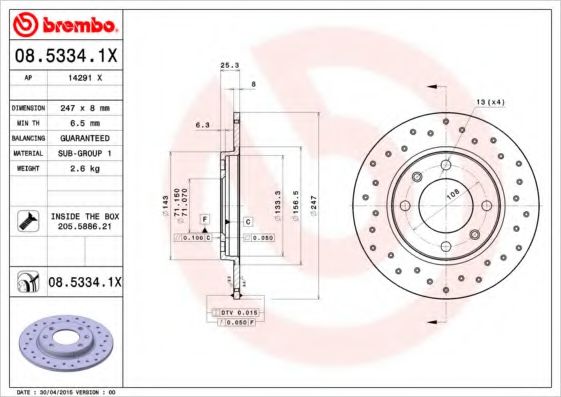 BREMBO 0853341X Тормозные диски для PEUGEOT 106