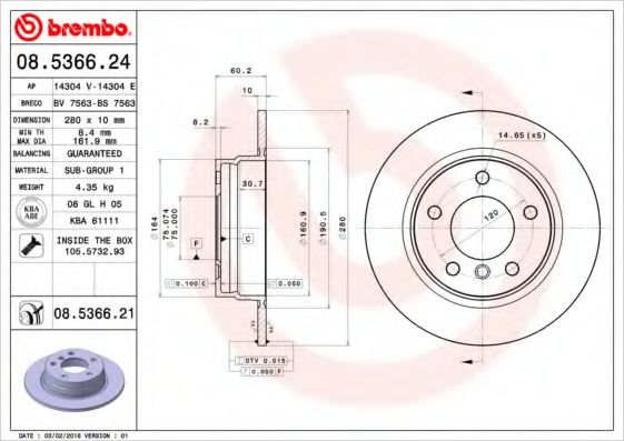 BREMBO 08536621 Тормозные диски BREMBO для BMW