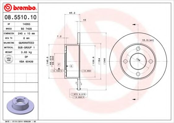 BREMBO 08551010 Тормозные диски для AUDI