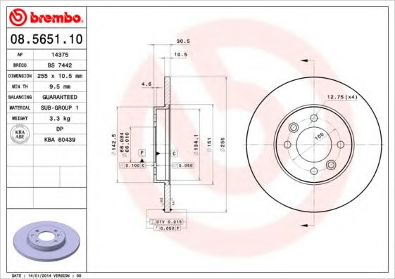 BREMBO 08565110 Тормозные диски BREMBO для RENAULT