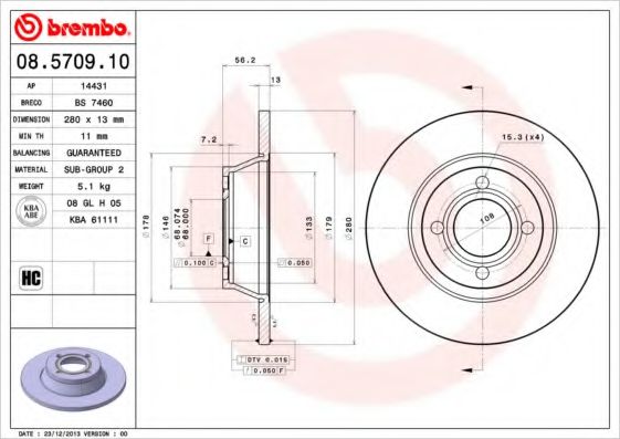 BREMBO 08570910 Тормозные диски для AUDI