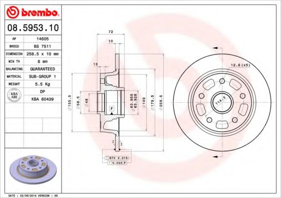 BREMBO 08595310 Тормозные диски BREMBO для MAZDA