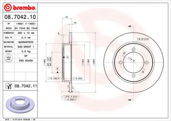 BREMBO 08704210 Тормозные диски BREMBO для MITSUBISHI