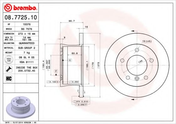 BREMBO 08772510 Тормозные диски для MERCEDES-BENZ G-CLASS