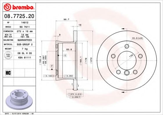 BREMBO 08772520 Тормозные диски для MERCEDES-BENZ G-CLASS