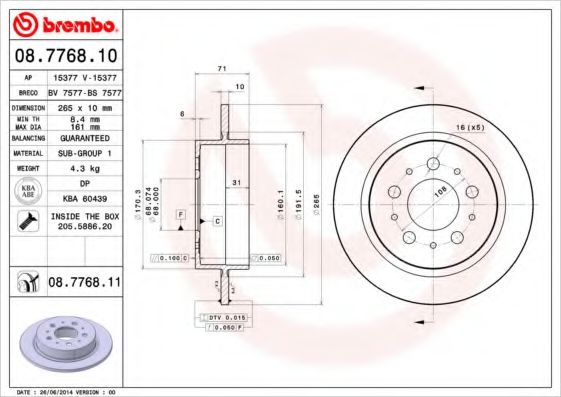 BREMBO 08776810 Тормозные диски для VOLVO 960