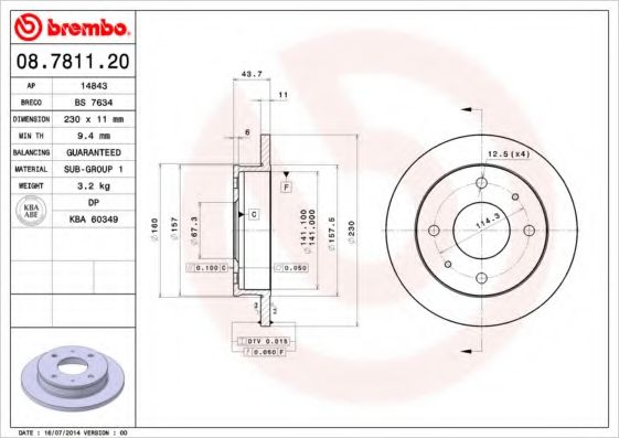 BREMBO 08781120 Тормозные диски для HYUNDAI AMICA