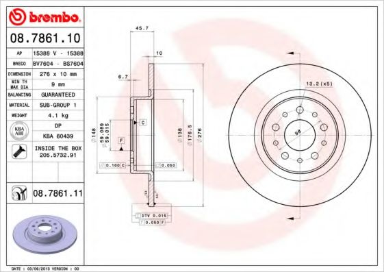 BREMBO 08786110 Тормозные диски для ALFA ROMEO