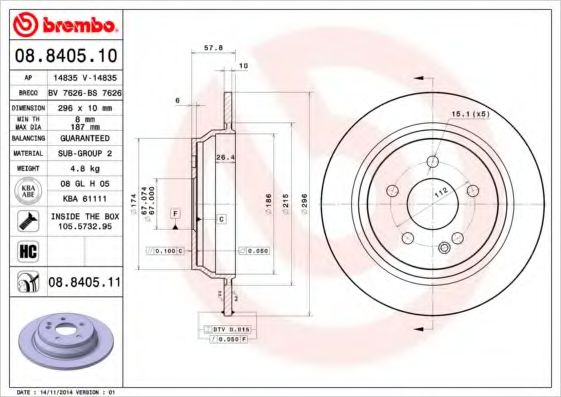 BREMBO 08840510 Тормозные диски BREMBO для MERCEDES-BENZ