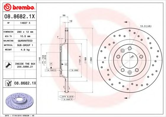 BREMBO 0886821X Тормозные диски для PEUGEOT 508