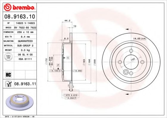 BREMBO 08916310 Тормозные диски BREMBO для MINI