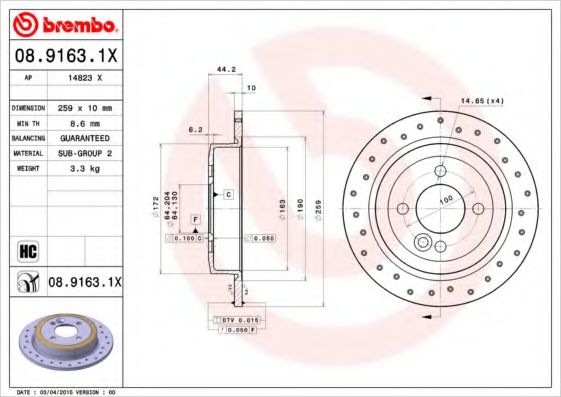 BREMBO 0891631X Тормозные диски для MINI