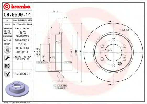 BREMBO 08950911 Тормозные диски BREMBO для MERCEDES-BENZ