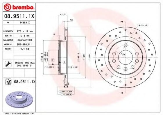 BREMBO 0895111X Тормозные диски BREMBO для SAAB