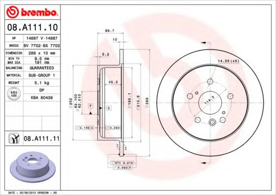 BREMBO 08A11110 Тормозные диски BREMBO для LEXUS