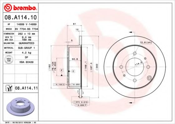 BREMBO 08A11410 Тормозные диски BREMBO для KIA